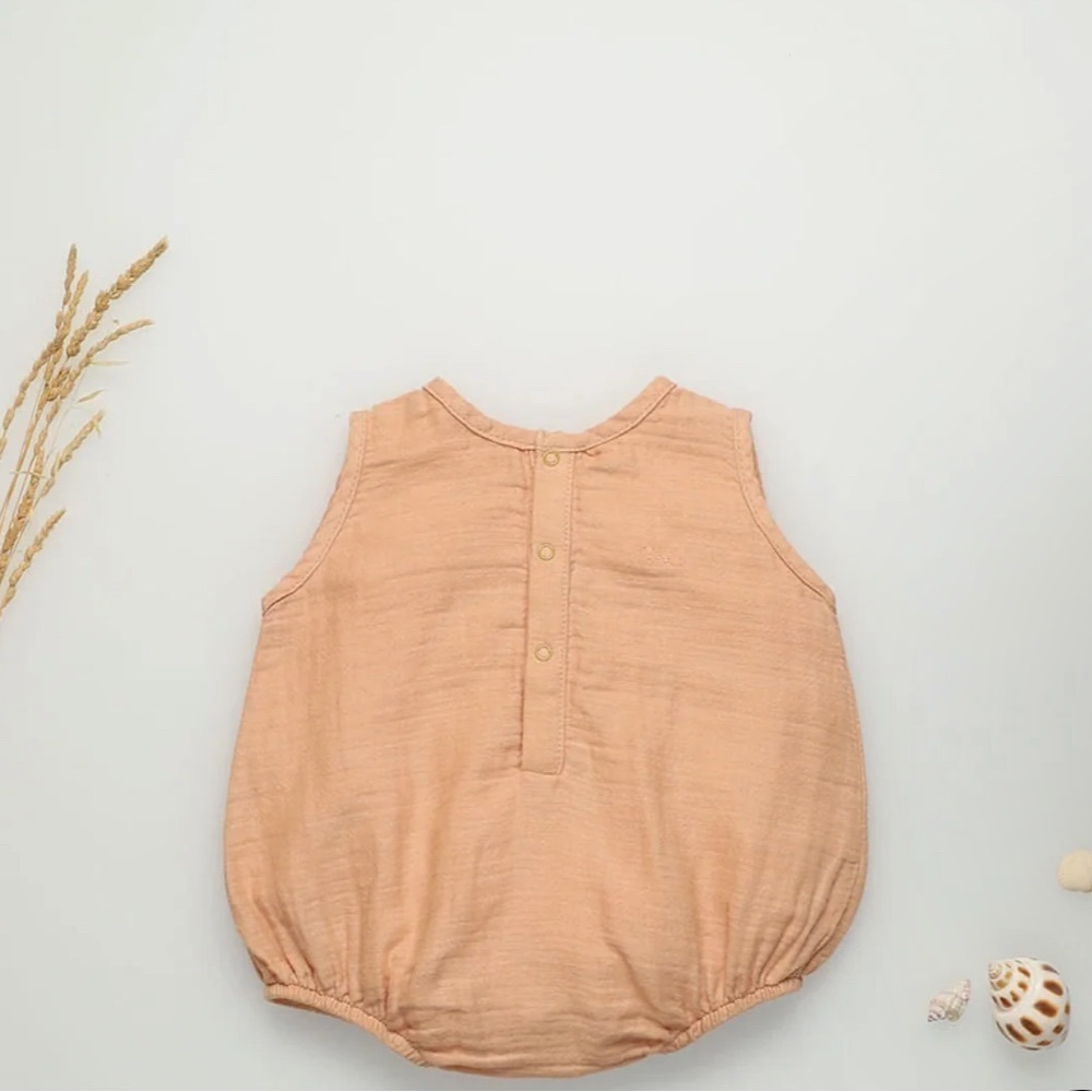 Charming Camel Sleeveless Baby Romper. Organic cotton